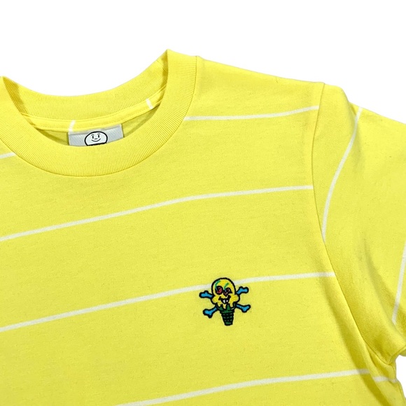 VTG Billionaire Boys Club Ice Cream Cones & Bones Yellow Striped T Shirt Size XS - Picture 2 of 5